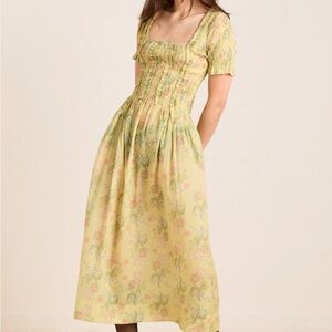Damson Madder Raphaela Ruffle Midi Dress - Sheer Tulip Olive